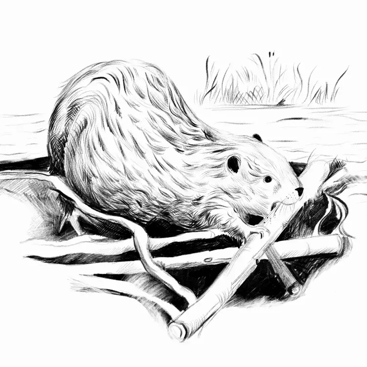 a black and white illustration of a beaver, drawn with procreate pencil 
